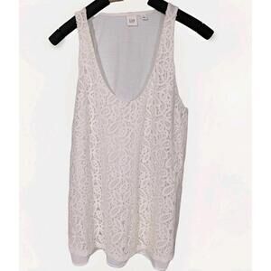 Gap Tank Top Women's S White Solid Sleeveless Scoop Neck Lace Overlay Casual
